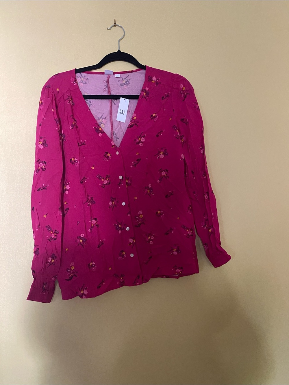 GAP Factory Hot Pink Floral Button-Down Shirt